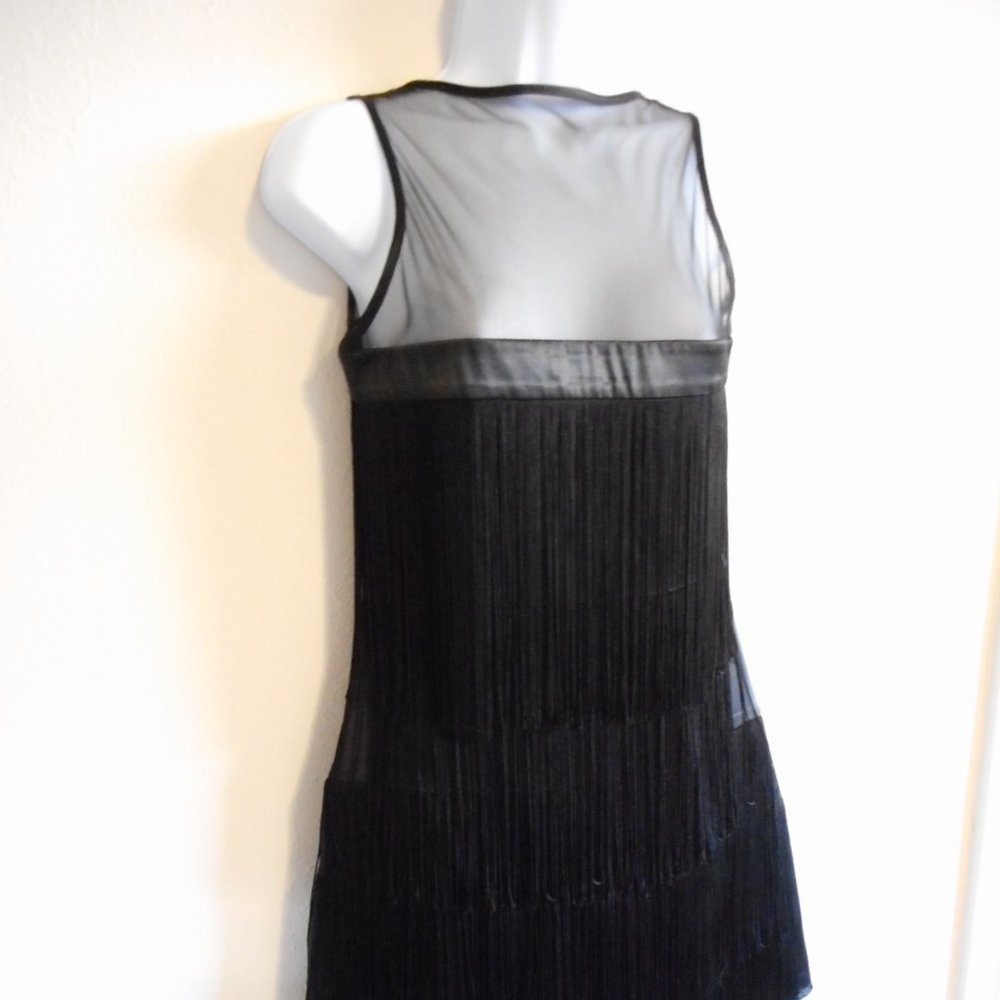 Black Satin Flapper Style Fringed Cocktail Party dress  size S